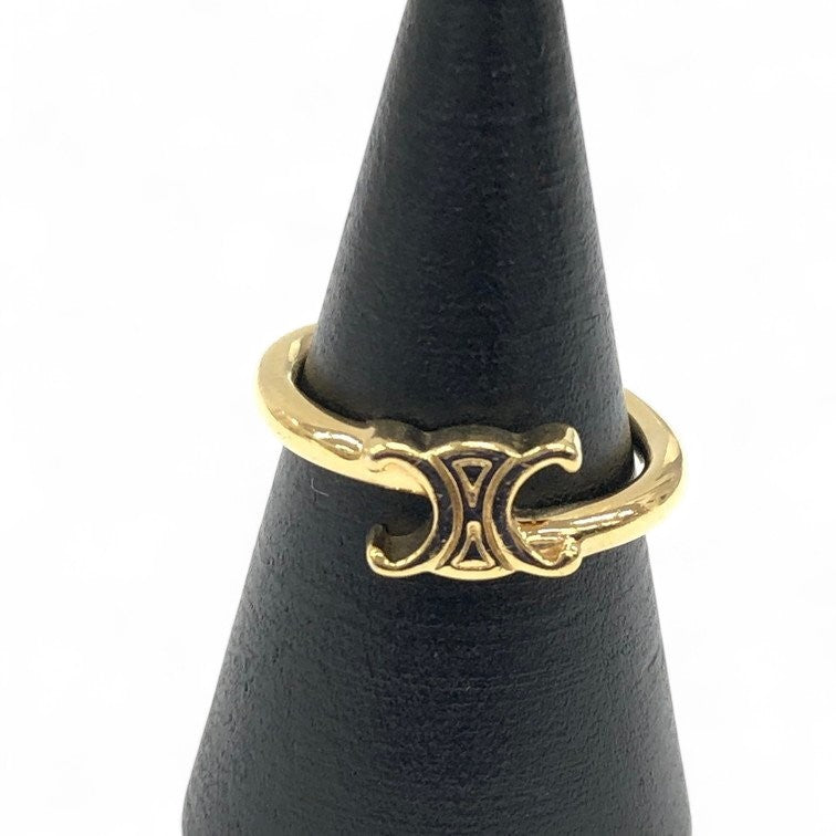 Celine Triomphe Asymmetric Ring Brass Gold Finish Logo Vintage Designer Classic