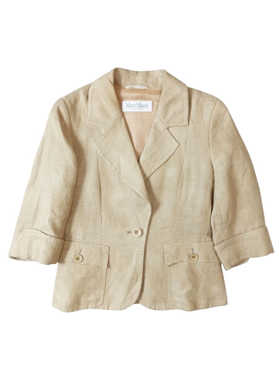 MAX MARA Linen Short-sleeved Jacket size 36 Beige Italian-made Coat Designer Classic