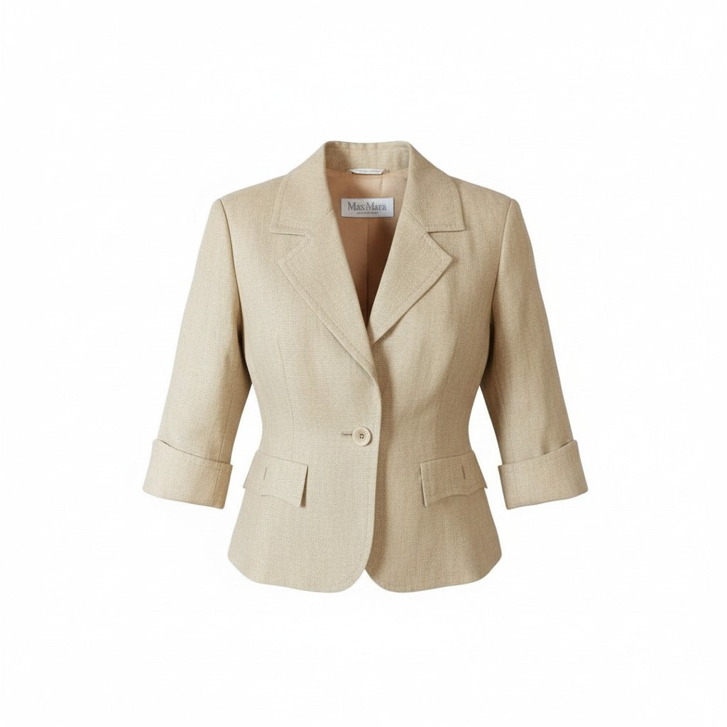 MAX MARA Linen Short-sleeved Jacket size 36 Beige Italian-made Coat Designer Classic